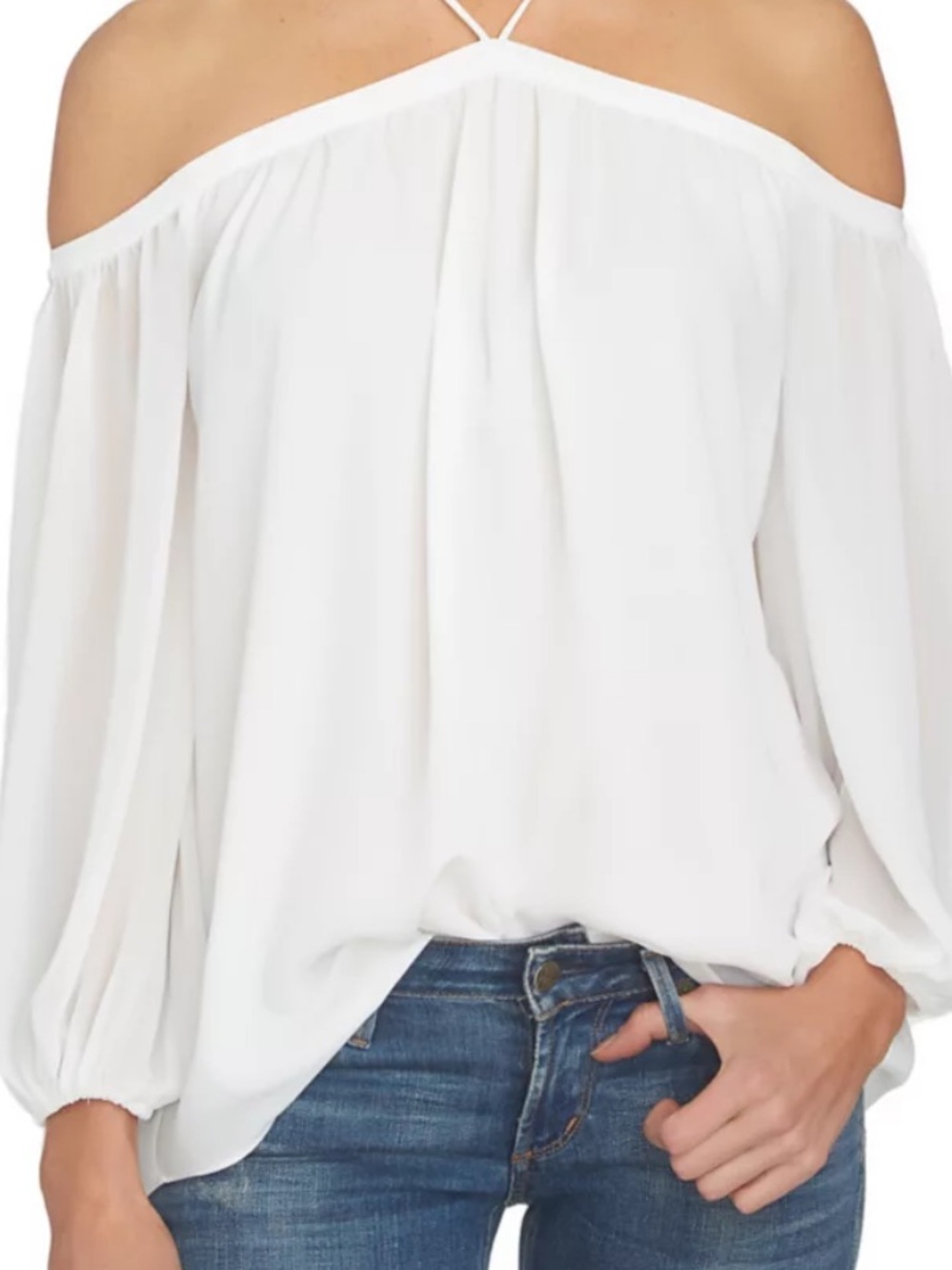 NWT • 1. STATE • STATE Off-The-Shoulder Sheer Chiffon Blouse •